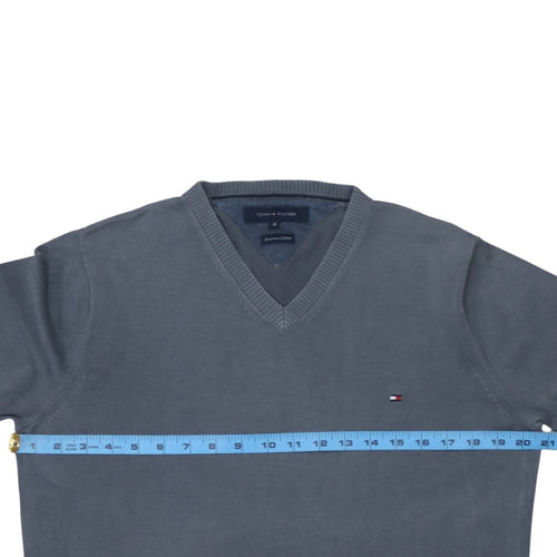 Tommy Hilfiger Men's Grey V-Neck Cotton Jumper Size M