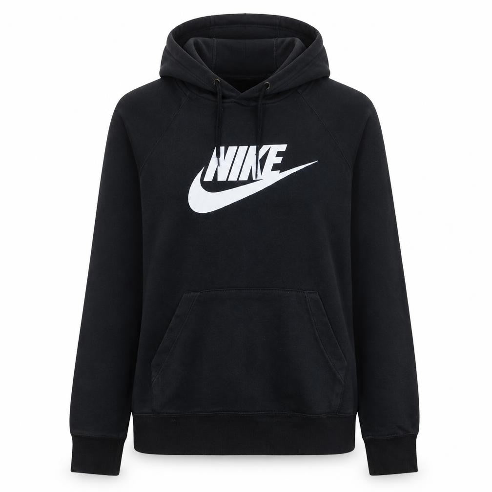 Front view of Nike women’s black large pullover hoodie sweatshirt cotton blend