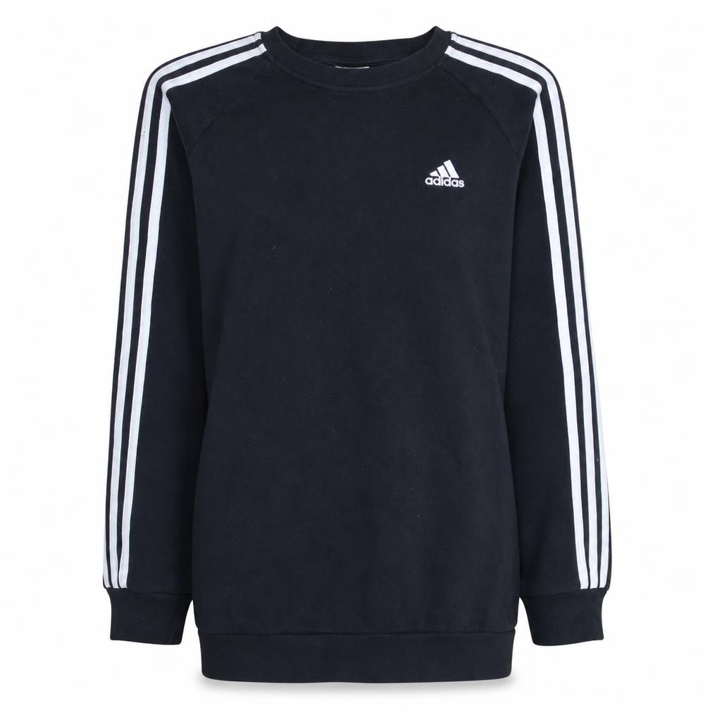 Front view of adidas Women's Black Crew Neck Long Sleeve Logo Sweatshirt, size S