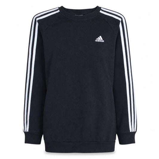Front view of adidas Women's Black Crew Neck Long Sleeve Logo Sweatshirt, size S