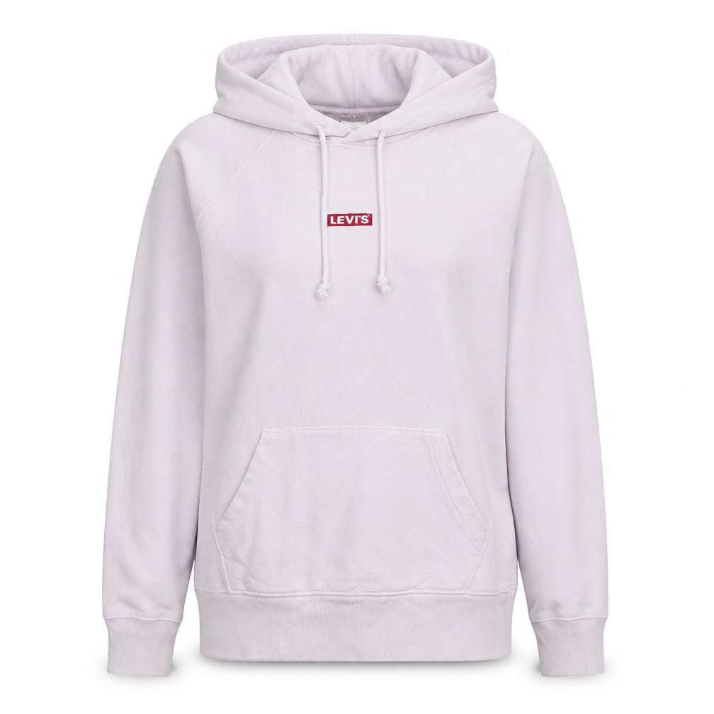 Front view of Levi's women’s light pink pullover hoodie, size S, relaxed fit