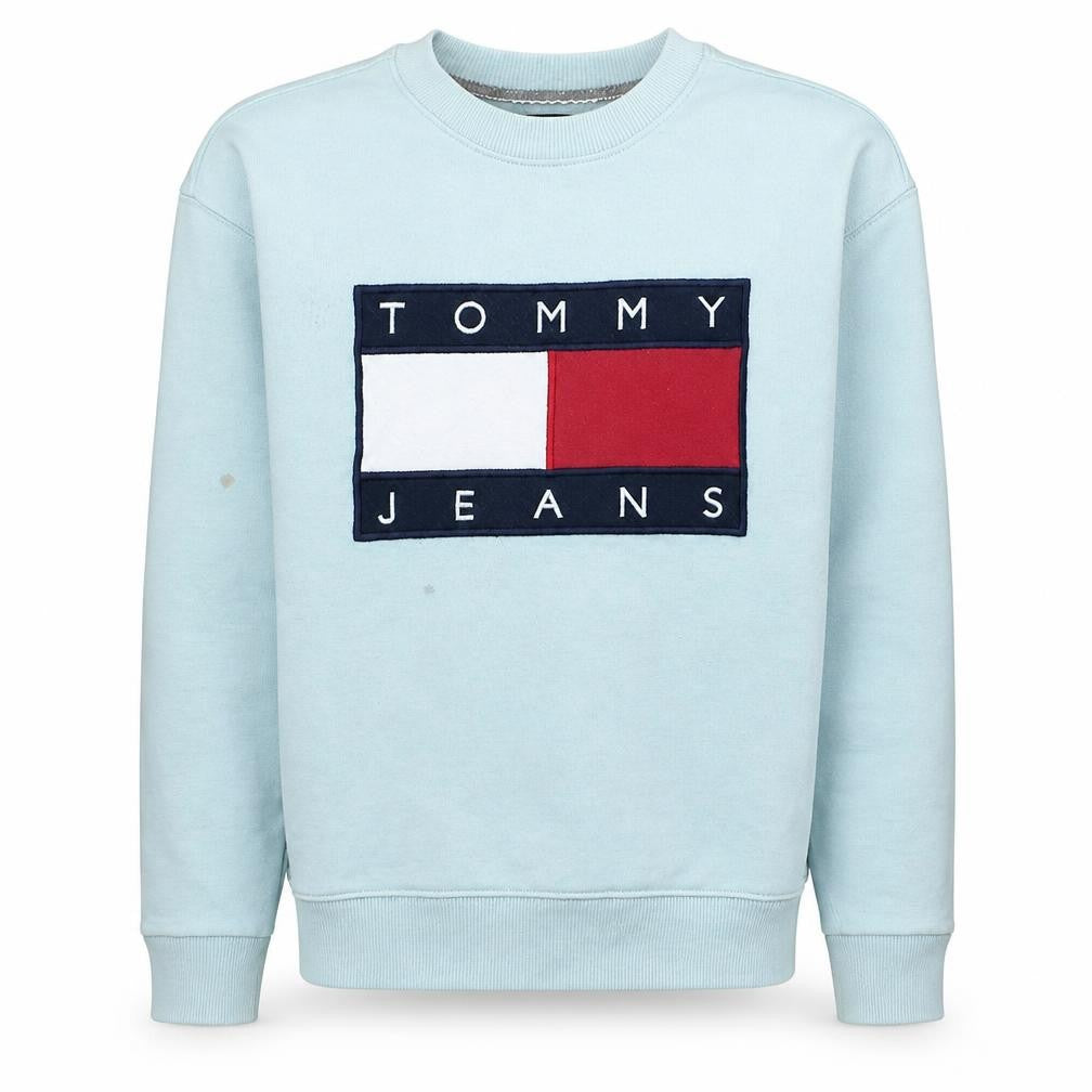 Front view of Tommy Jeans Men's Blue XS Pullover Logo Sweatshirt
