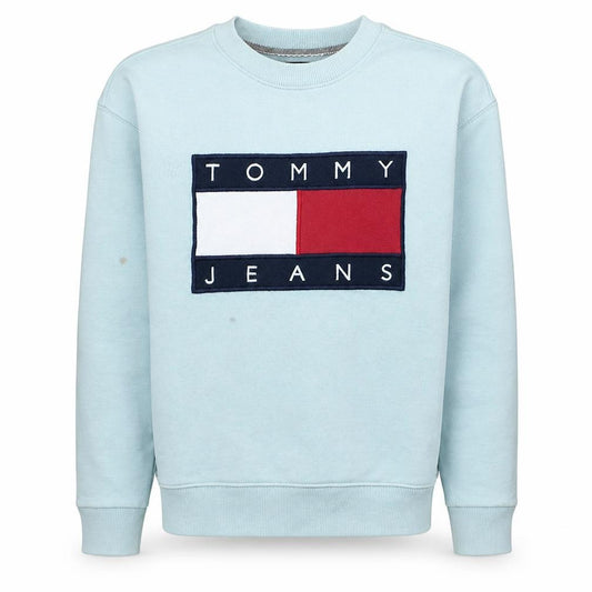 Front view of Tommy Jeans Men's Blue XS Pullover Logo Sweatshirt