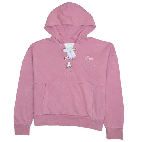 Diesel Womens Pink Lace Up Hoodie Large Cotton Pullover