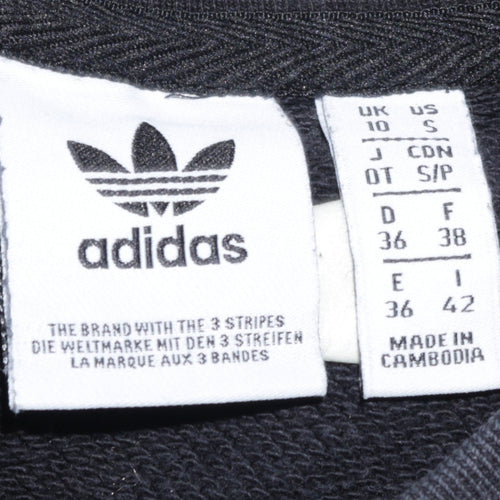 Adidas Womens Black Crew Neck Pullover Sweatshirt UK 10 Cotton Blend