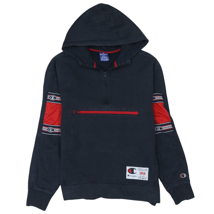 Champion Men's Blue 1/4 Zip Hoodie Small Regular Fit Logo Sportswear