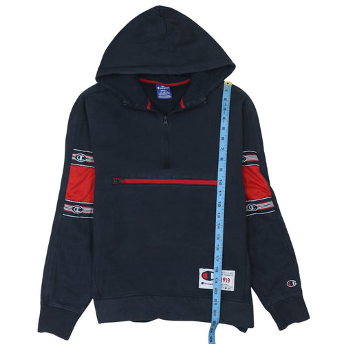 Champion Men's Blue 1/4 Zip Hoodie Small Regular Fit Logo Sportswear