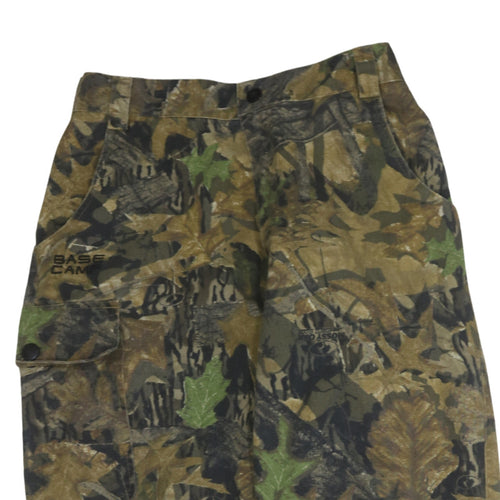 Base Camp Men's Green Camouflage Cargo Trousers Size L