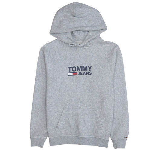 Tommy Jeans Men's Grey S Pullover Hoodie with Logo, Regular Fit