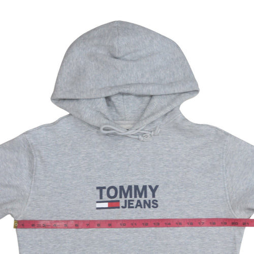 Tommy Jeans Men's Grey S Pullover Hoodie with Logo, Regular Fit