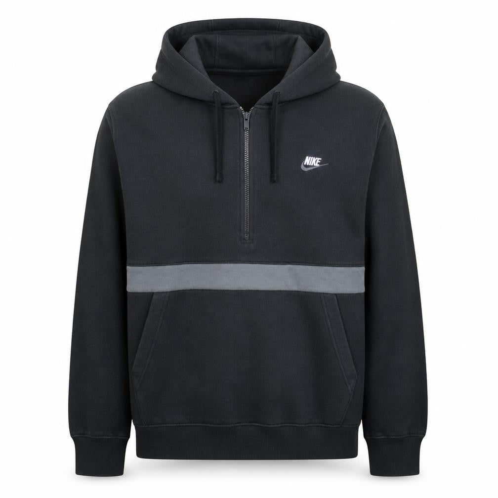 Front view of Nike men’s black xl 1/2 zip hooded sweatshirt fleece pullover