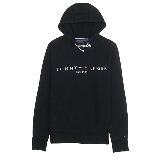 Tommy Hilfiger Men's Black Pullover Hoodie M Logo Embroidered Sweatshirt