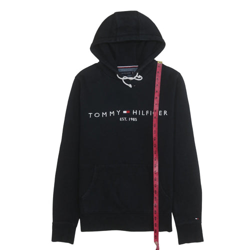 Tommy Hilfiger Men's Black Pullover Hoodie M Logo Embroidered Sweatshirt
