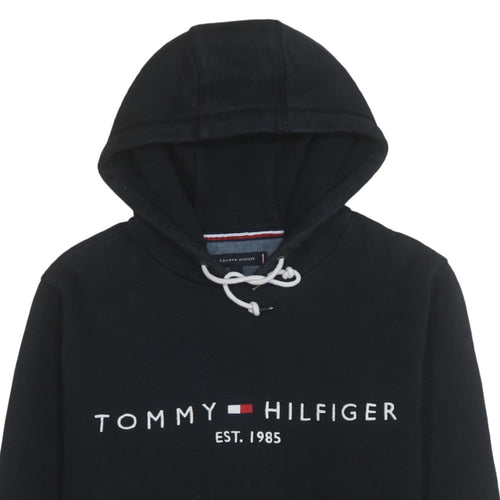 Tommy Hilfiger Men's Black Pullover Hoodie M Logo Embroidered Sweatshirt