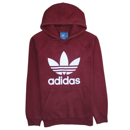 Adidas Mens Red Pullover Hoodie Large Regular Fit Logo Fleece