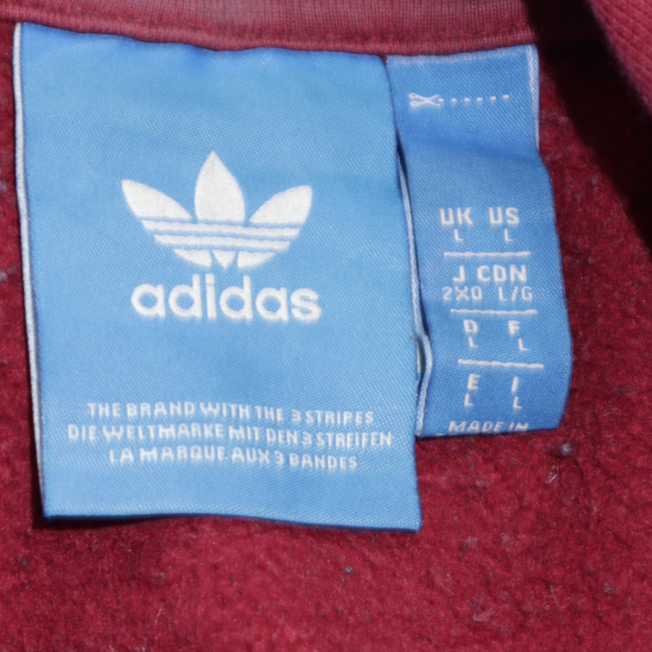 Adidas Mens Red Pullover Hoodie Large Regular Fit Logo Fleece