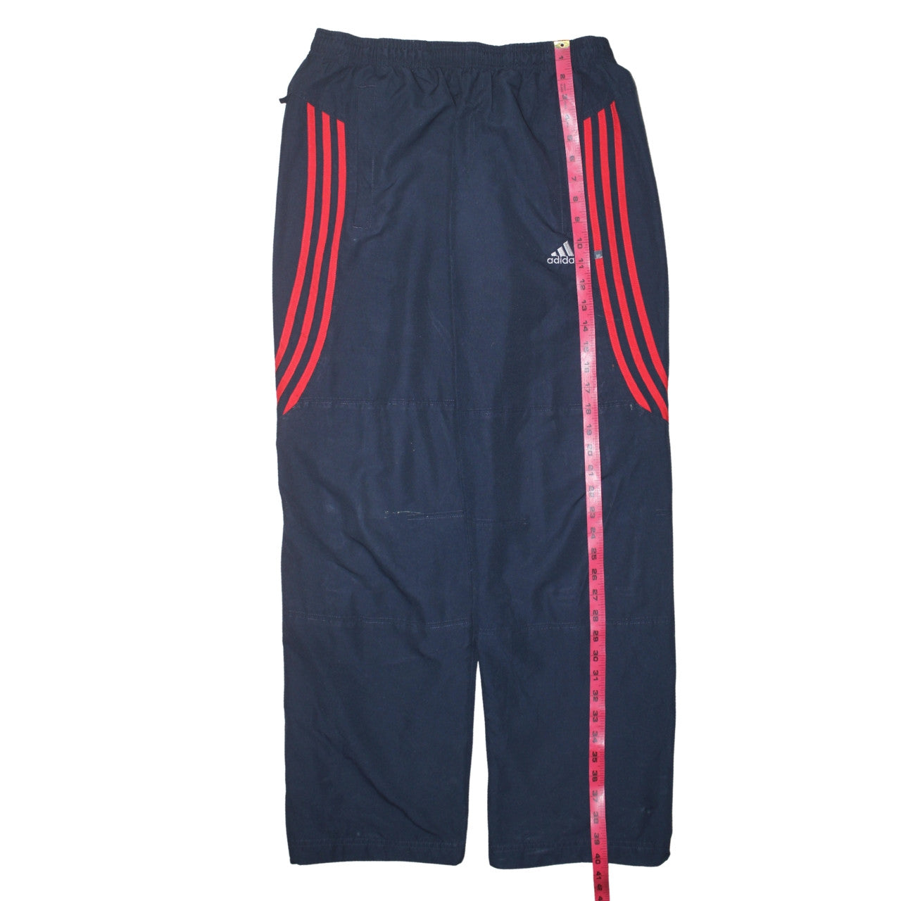 Adidas Men's Blue Jogger Trousers with Red Stripes Size M