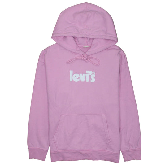 Levi's Women Pink Pullover Hoodie L Logo Cotton Casual Sweatshirt