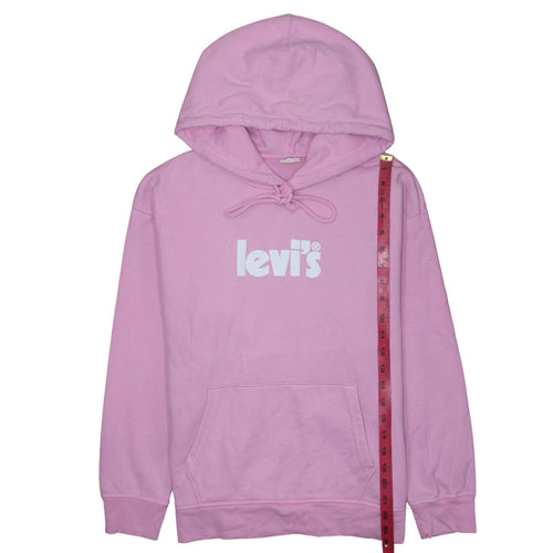 Levi's Women Pink Pullover Hoodie L Logo Cotton Casual Sweatshirt