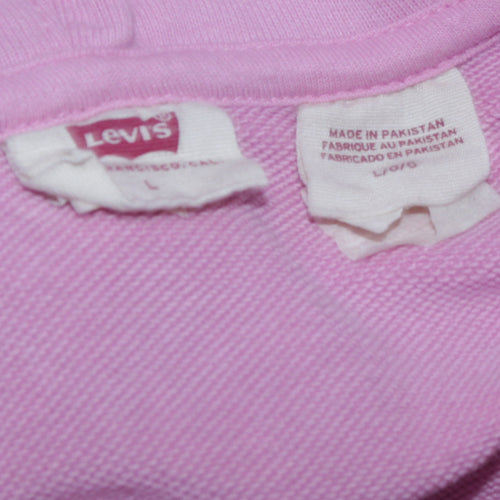 Levi's Women Pink Pullover Hoodie L Logo Cotton Casual Sweatshirt