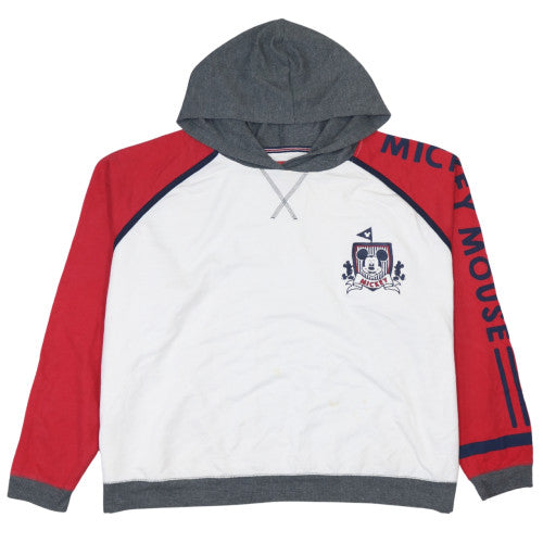 Disney Womens White Red Mickey Mouse Hoodie XL Raglan Pullover