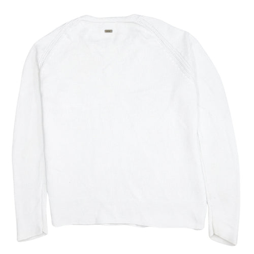 Barbour Womens White Cotton Crew Neck Jumper Size 12