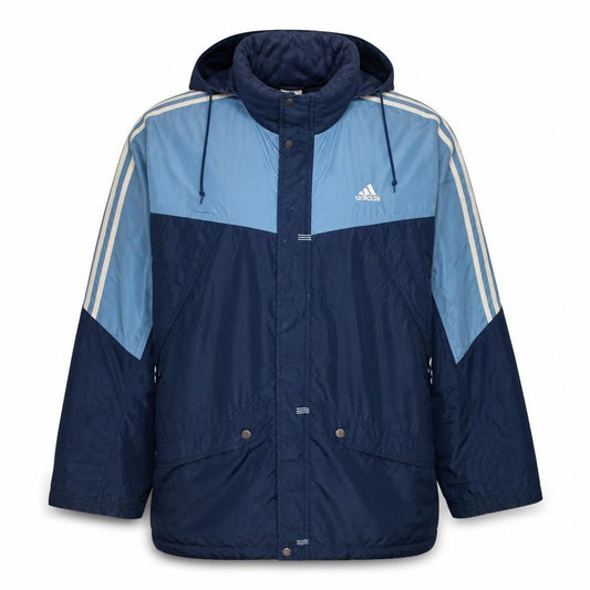 Front view of Adidas Men's Blue XL Windbreaker Jacket Hooded Retro Sportswear