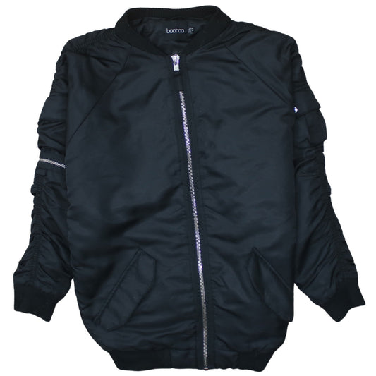 Boohoo Women's Black Bomber Jacket Size 12 Casual Zip Front