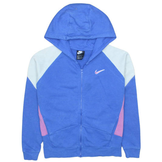 Nike Womens Blue Full Zip Hoodie XS Colourblock Cotton Blend