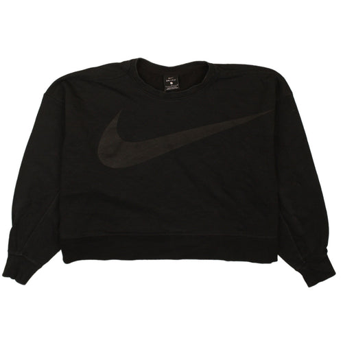 Nike Women's Black Dri-FIT Pullover Sweatshirt L Logo Crew Neck