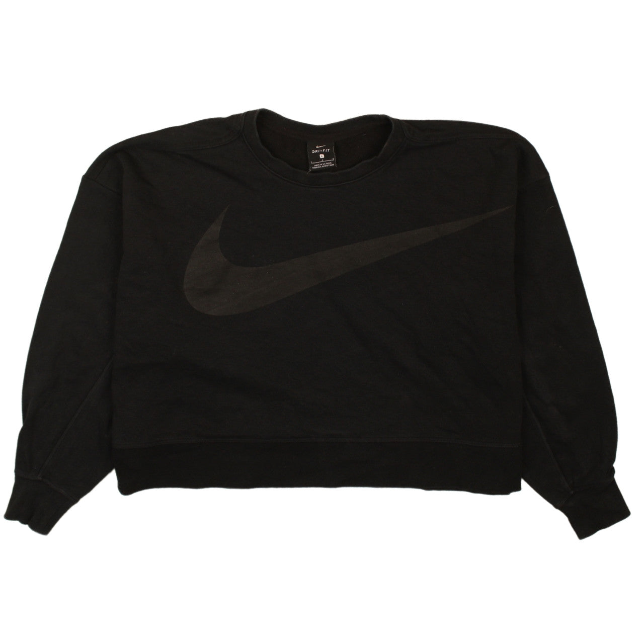 Nike Women's Black Dri-FIT Pullover Sweatshirt L Logo Crew Neck