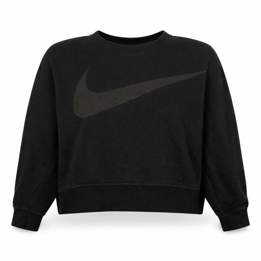 Front view of Nike Women's Black Dri-FIT Pullover Sweatshirt L Logo Crew Neck