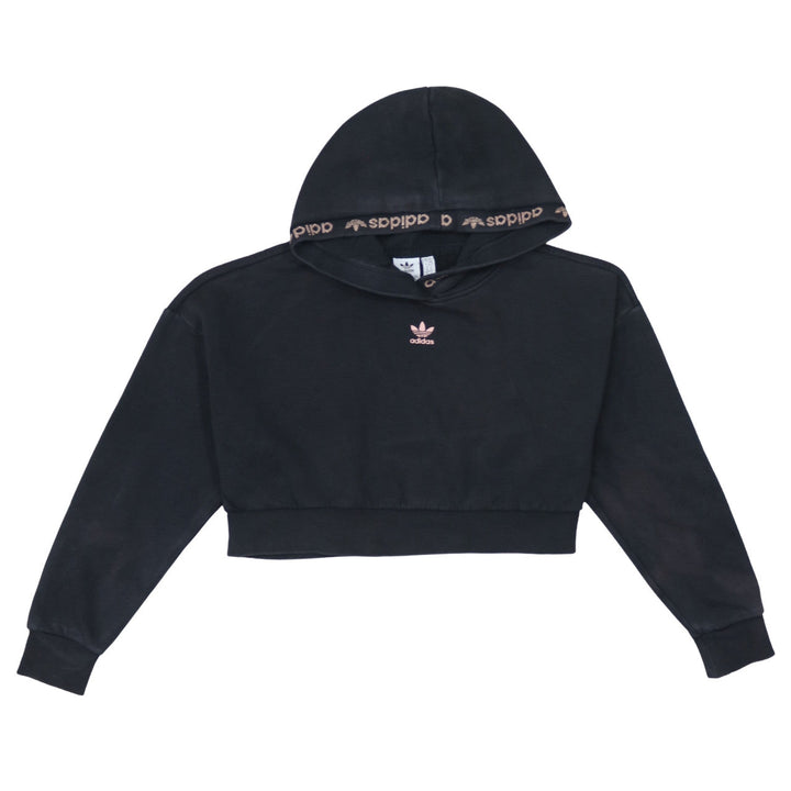 Adidas Womens Black Cropped Hooded Pullover Sweatshirt XS