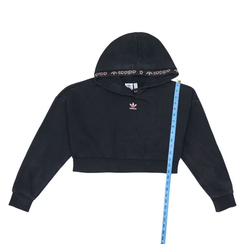 Adidas Womens Black Cropped Hooded Pullover Sweatshirt XS