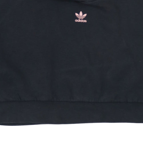 Adidas Womens Black Cropped Hooded Pullover Sweatshirt XS