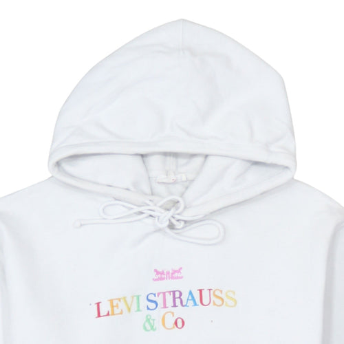 Levi's Womens White XS Pullover Hoodie with Logo Embroidery