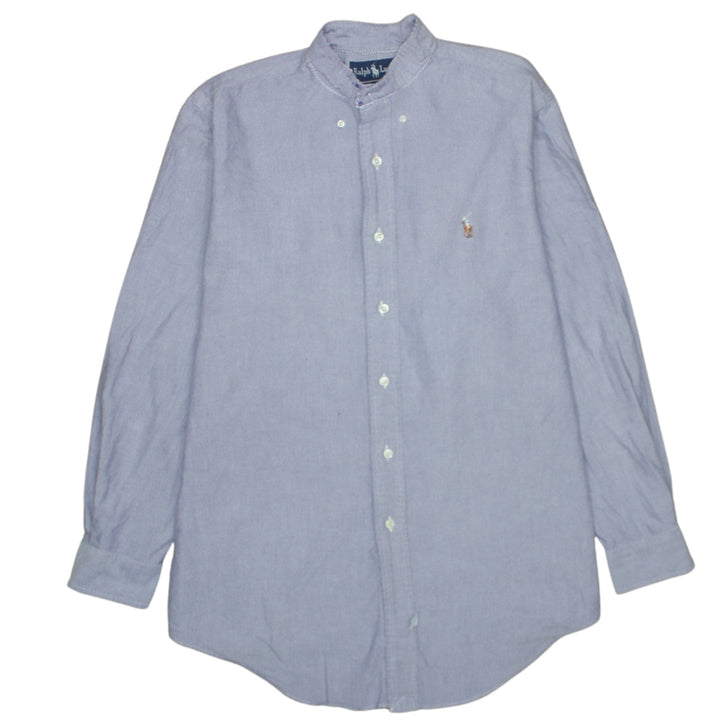 Ralph Lauren Men's Blue Cotton Band Collar Long Sleeve Shirt L