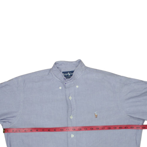 Ralph Lauren Men's Blue Cotton Band Collar Long Sleeve Shirt L