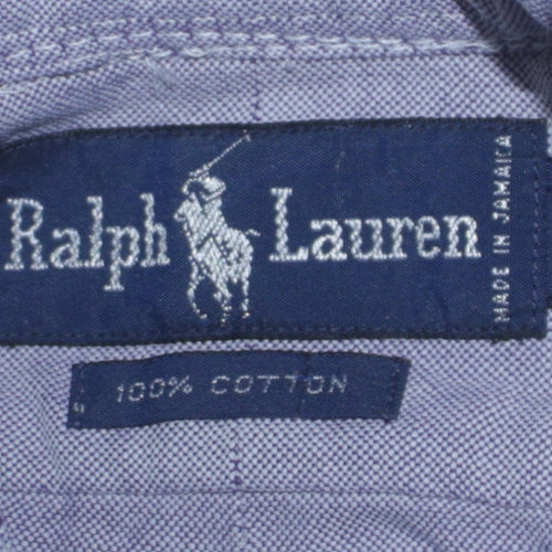 Ralph Lauren Men's Blue Cotton Band Collar Long Sleeve Shirt L