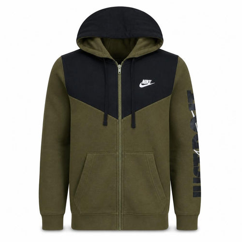 Nike Men's Green Black Full Zip Hoodie S Regular Fleece Sportswear