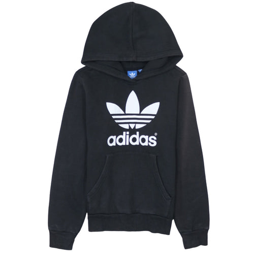 Adidas Womens Black Hooded Pullover Hoodie Size 12 Classic Logo Sweatshirt