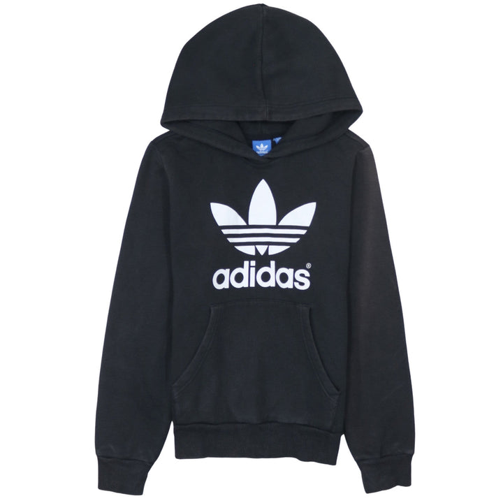 Adidas Womens Black Hooded Pullover Hoodie Size 12 Classic Logo Sweatshirt
