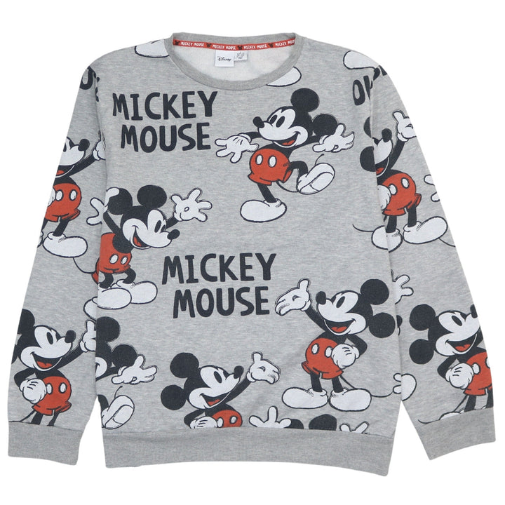 Disney Women Grey Mickey Mouse Print Pullover Sweatshirt L