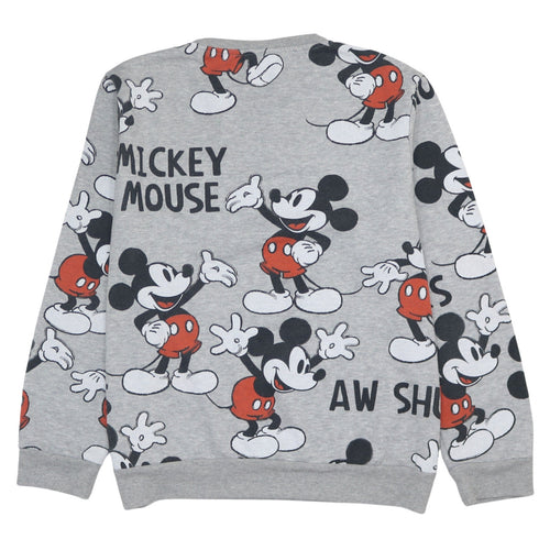 Disney Women Grey Mickey Mouse Print Pullover Sweatshirt L