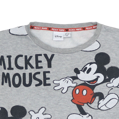 Disney Women Grey Mickey Mouse Print Pullover Sweatshirt L