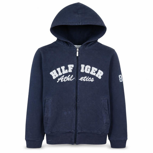 Front view of Tommy Hilfiger Men's Blue Full Zip Hoodie S Athletic Style