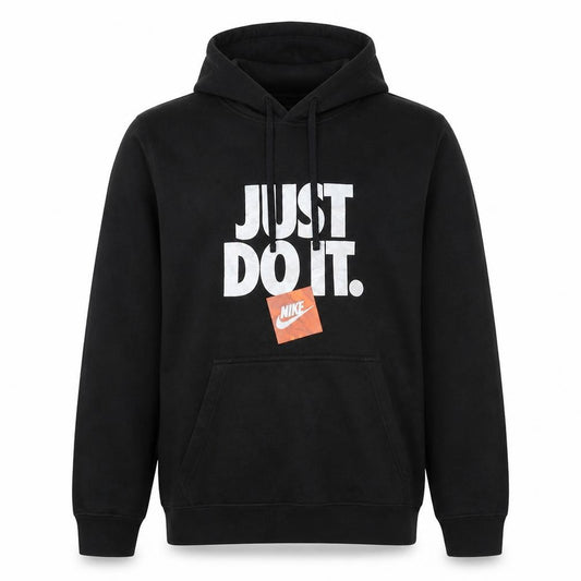 Front view of Nike Men's Black Pullover Hoodie L Just Do It Graphic Print
