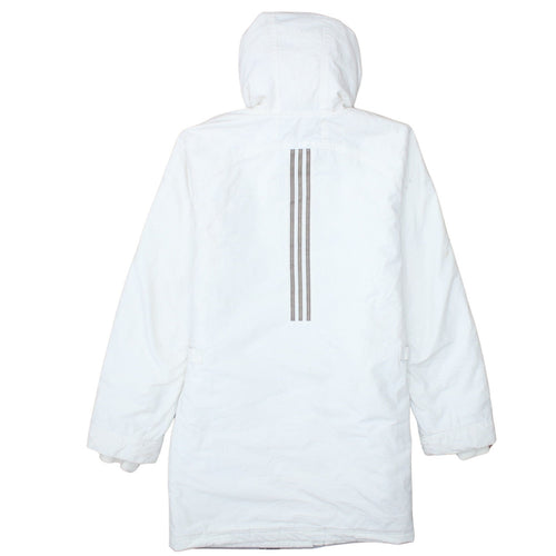 Adidas Womens White Parka Coat Size 12 Hooded Faux Fur Trim Long Winter Jacket