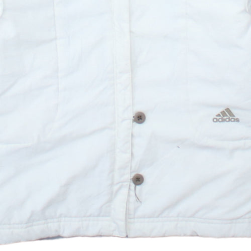 Adidas Womens White Parka Coat Size 12 Hooded Faux Fur Trim Long Winter Jacket