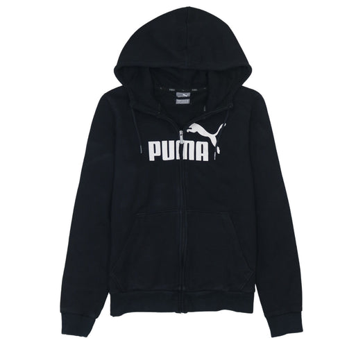 Puma Womens Black Full Zip Hoodie Size 14 Graphic Logo Sweatshirt